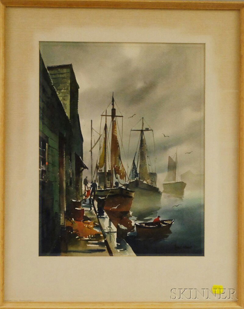 John Cuthbert Hare (American, 1908-1978) Harbor Sc: John Cuthbert Hare (American, 1908-1978) Harbor Scene. Signed "JOHN HARE" l.r. Watercolor on paper, sight size 16 1/4 x 12 1/2 in., framed.