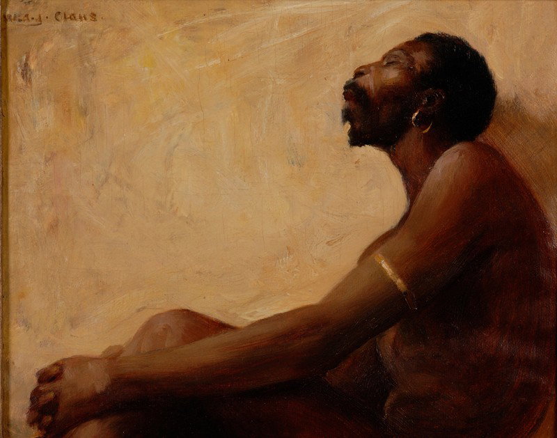 William Anton Joseph Claus (American, 1862-1926) A: William Anton Joseph Claus (American, 1862-1926) African Man in Profile. Signed "W.A.J. CLAUS." u.l. Oil on canvas, sight size 7 3/4 x 9 3/4 in., framed. Condition: Rippling to canvas, craquelure.