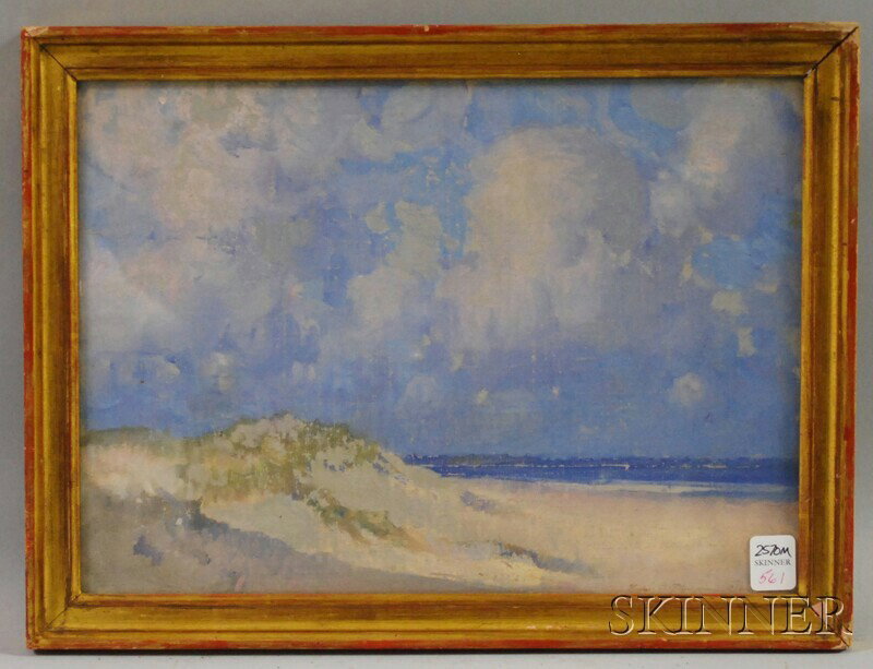 Leslie Prince Thompson (Massachusetts, 1880-1963) : Leslie Prince Thompson (Massachusetts, 1880-1963) Seaside Dunes. Signed and dated "1912" l.r. Oil on canvasboard, 10 1/4 x 14 in., in a molded giltwood frame. Condition: Very good.
