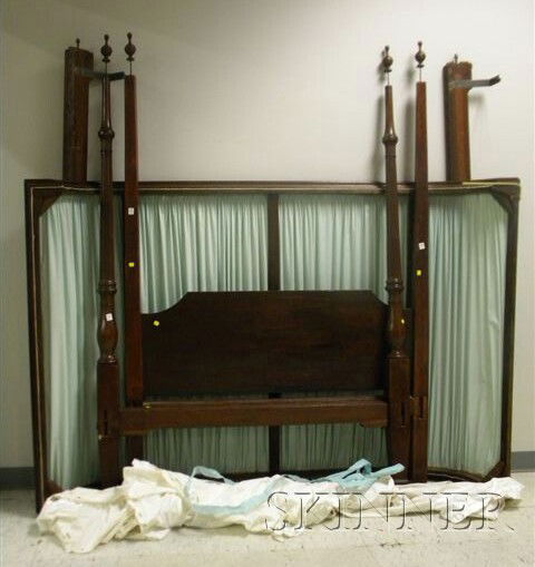 George II Carved Mahogany and Cherry Tall Post Can: George II Carved Mahogany and Cherry Tall Post Canopy Bed, with rails, approx. ht. 82 3/4, wd. 52 in.