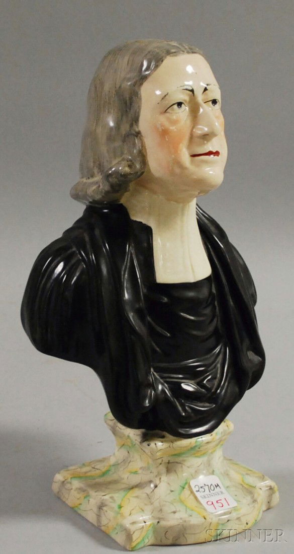 English Ceramic Portrait Bust of Rev. John Wesley,: English Ceramic Portrait Bust of Rev. John Wesley, ht. 11 1/2 in.