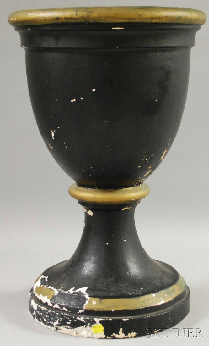 Large Painted Plaster Urn, (losses), ht. 23 3/4,: Large Painted Plaster Urn, (losses), ht. 23 3/4, dia. 15 1/2 in.