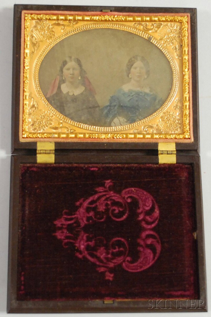 Cased Quarter-plate Ambrotype Portrait Photograph: Cased Quarter-plate Ambrotype Portrait Photograph of Two Sisters, in a molded case.