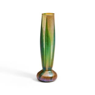 Tiffany Studios Favrile Glass Pulled Feather Vase, New York, New York, early 20th century, incis...: Tiffany Studios Favrile Glass Pulled Feather Vase,New York, New York, early 20th century, incised mark 'L.C. Tiffany Favrile 1185 E,' ht. 10 1/2 in. (21 cm).