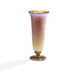 Victor Durand Iridescent Gold Glass Vase, Vineland, New Jersey, c. 1925, marked 'V Durand 20120 ...: Victor Durand Iridescent Gold Glass Vase,Vineland, New Jersey, c. 1925, marked 'V Durand 20120 12,' ht. 12 in. (31 cm).