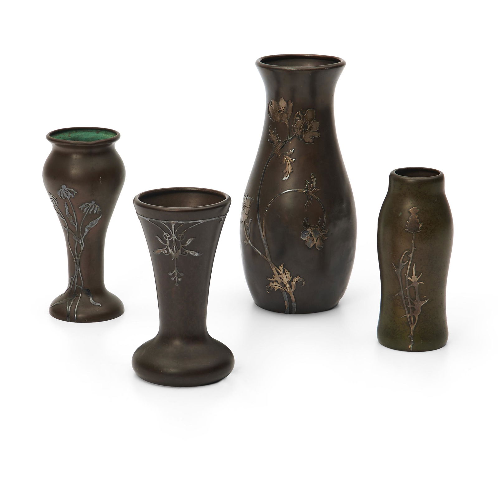 Four Heinz Art Metal Vases, Buffalo, New York, early 20th century, all silver on bronze and stam... (1 of 1)