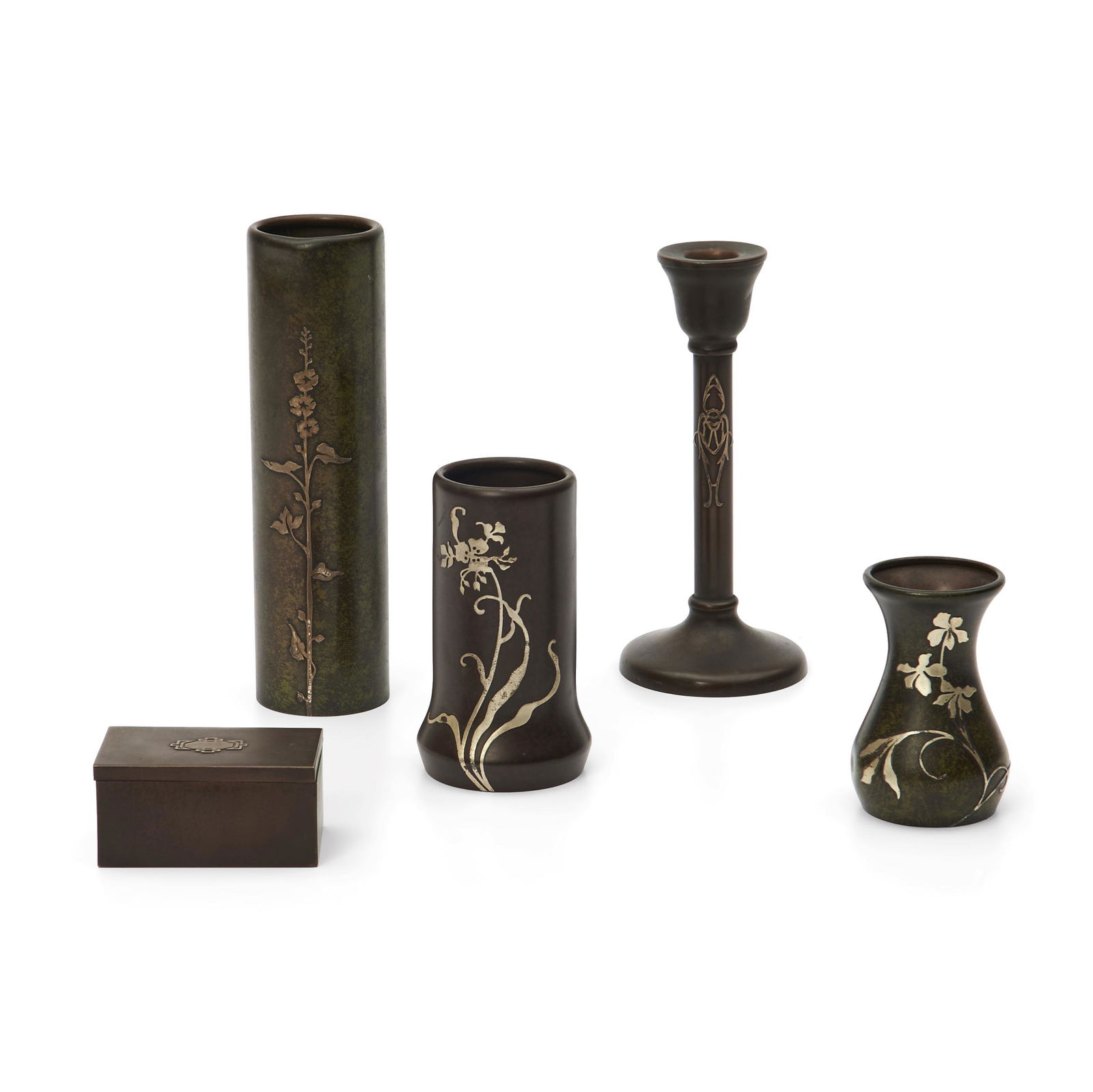 Five Pieces of Heinz Art Metal, Buffalo, New York, early 20th century, all silver on bronze and ... (1 of 1)