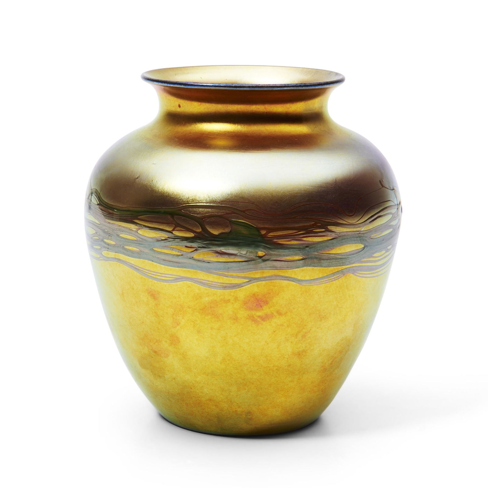 Steuben Decorated Gold Aurene Glass Vase, Corning, New York, early 20th century, illegible marks... (1 of 1)