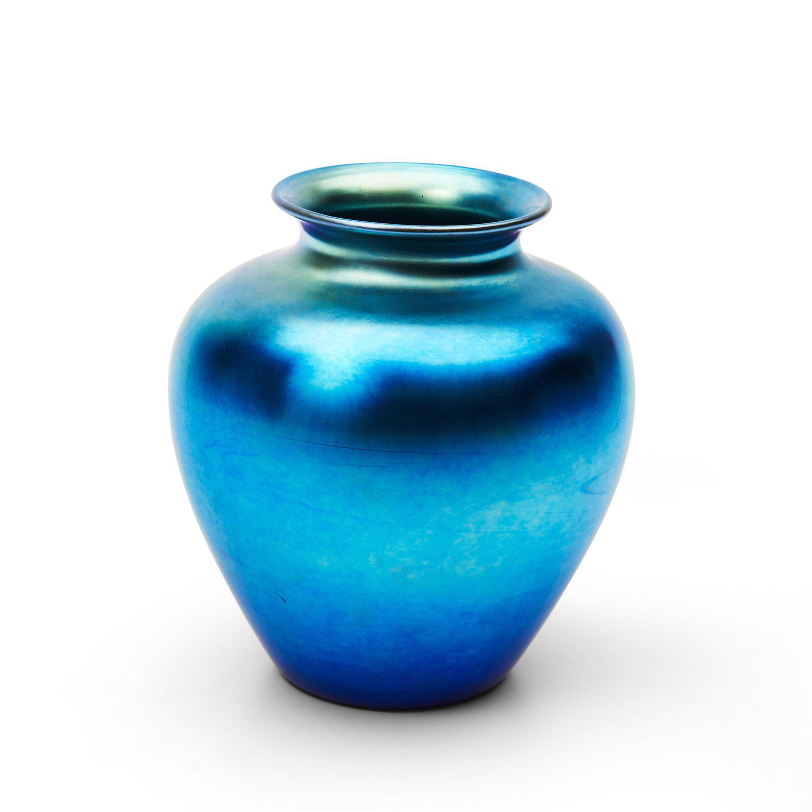 Blue Aurene-style Glass Vase, 20th century, unmarked, ht. 8 in. (20.5 cm). Provenance: The Dimit...: Blue Aurene-style Glass Vase, 20th century, unmarked, ht. 8 in. (20.5 cm). Provenance: The Dimitroff Family Collection, Corning, New York.