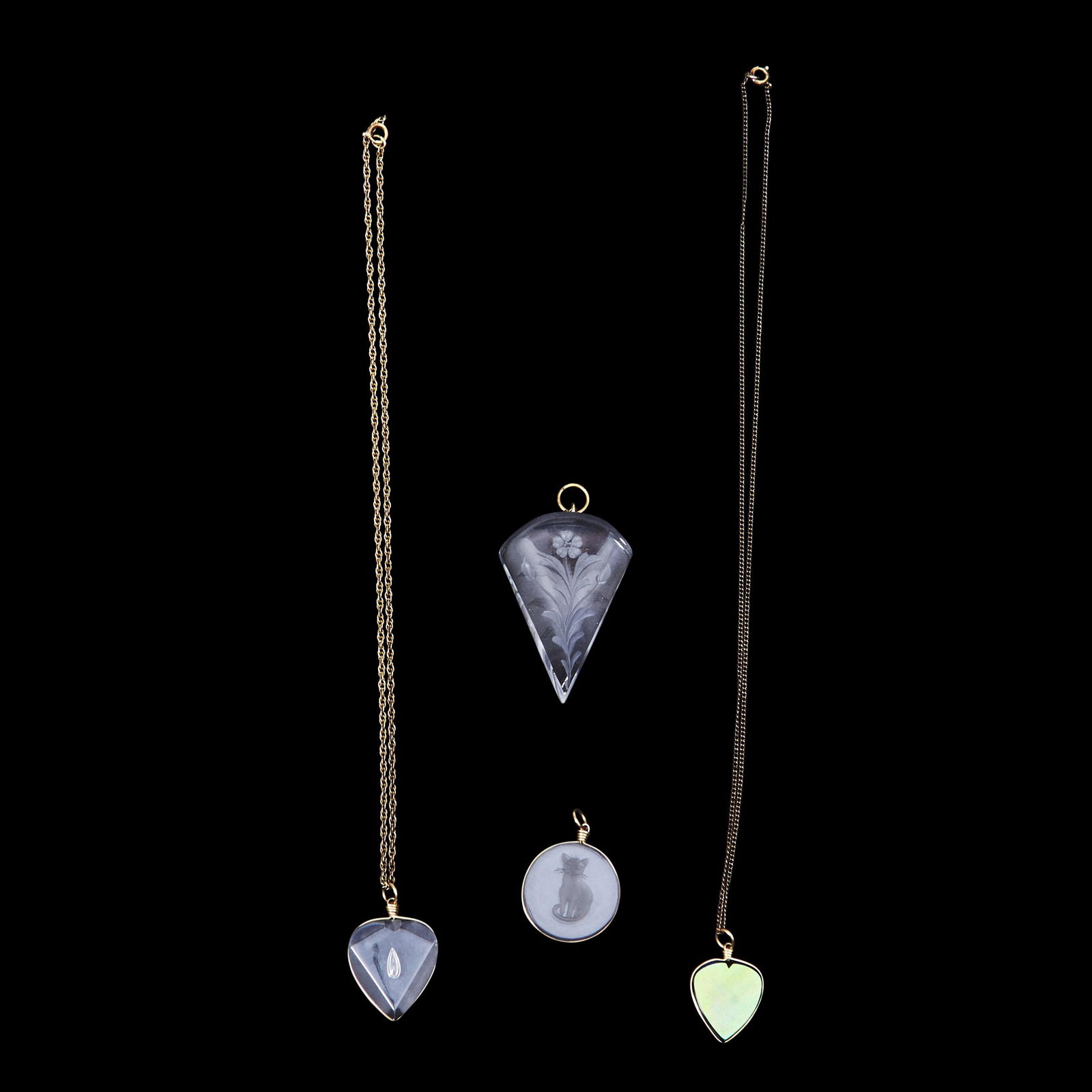 Four Steuben Glass Pendants, Corning, New York, late 20th/21st century, unmarked, two with chain... (1 of 1)