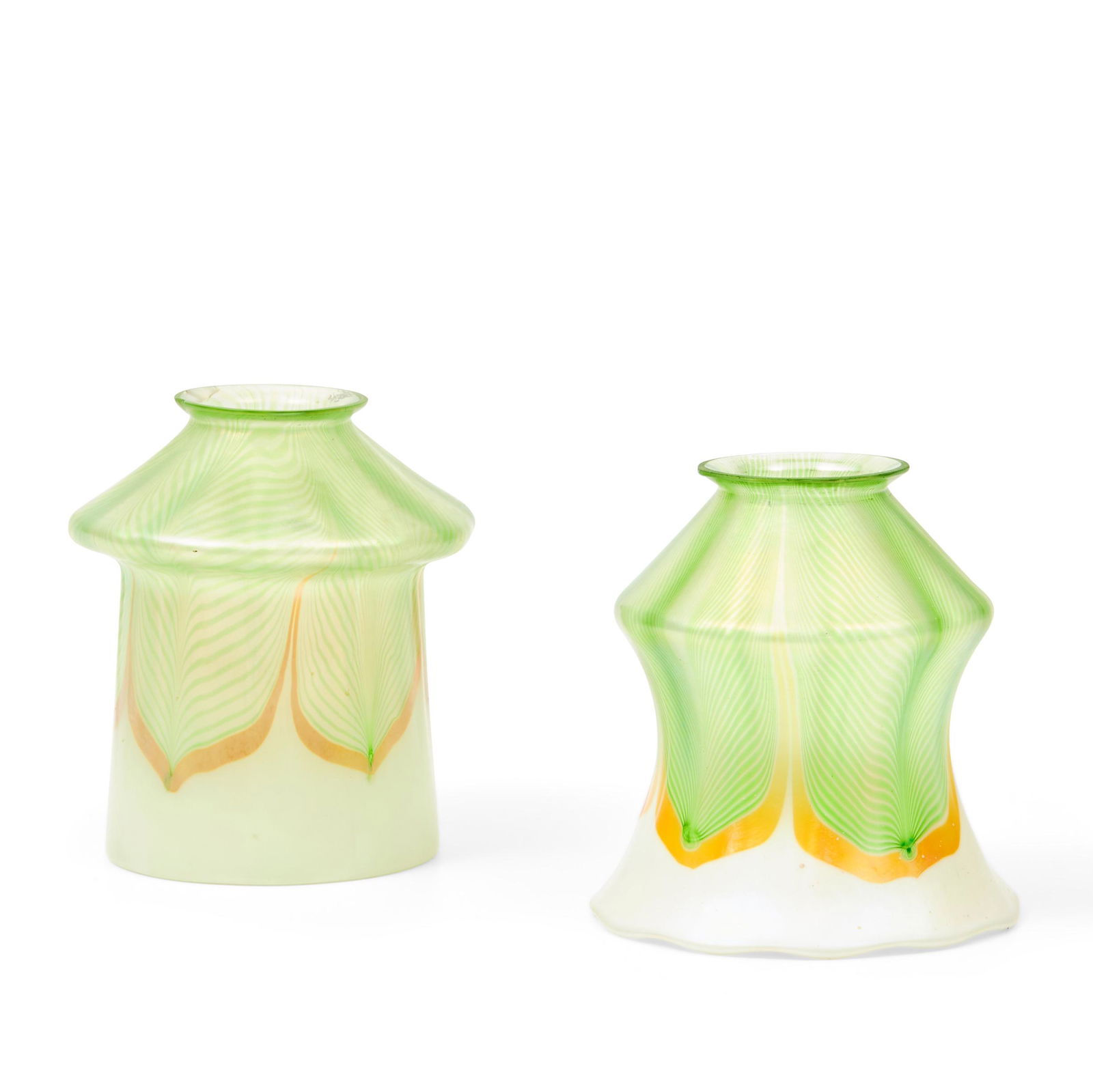 Two Steuben Green Pulled-feather Reactive Glass Shades, Corning, New York, early 20th century, b... (1 of 1)