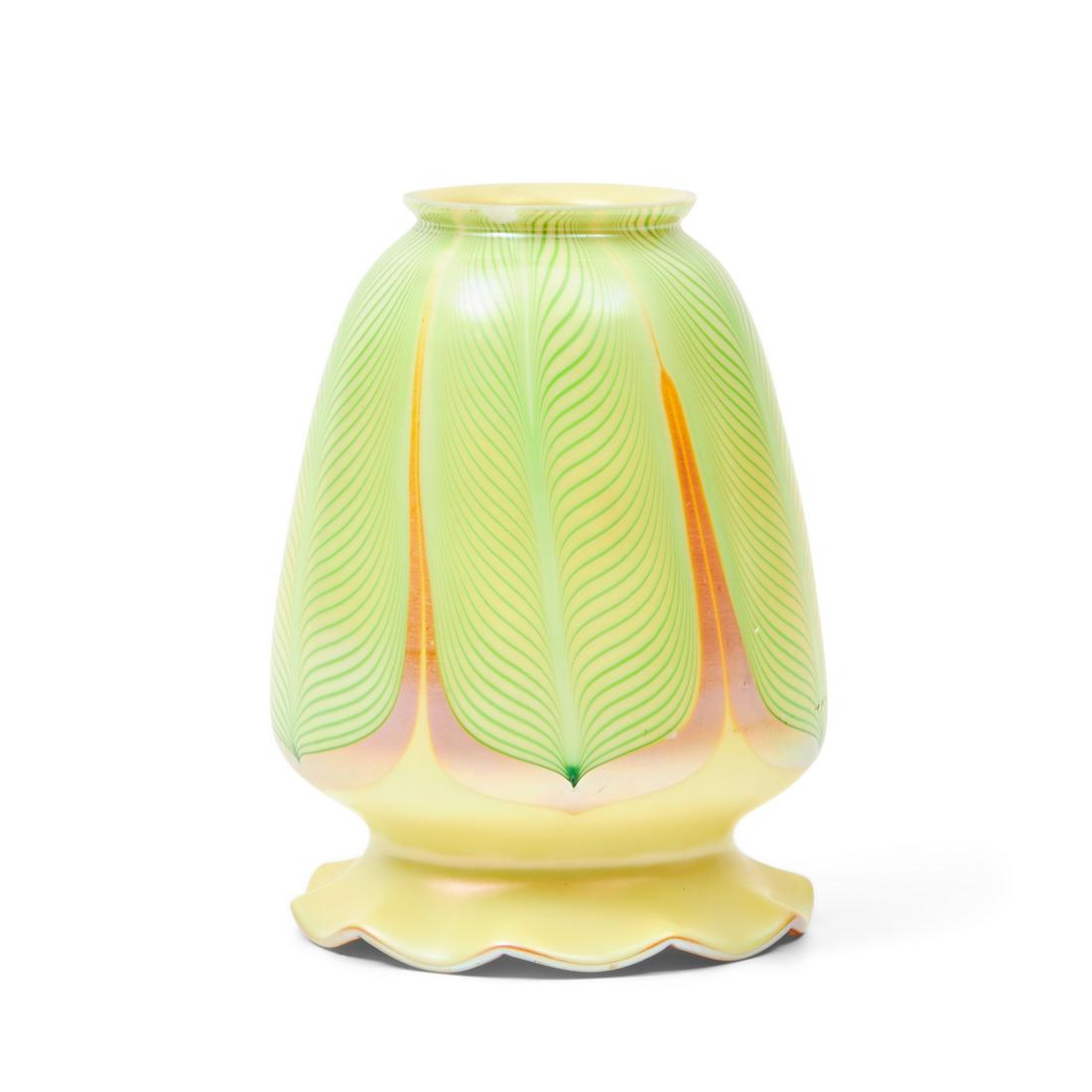 Steuben Green Pulled-feather Glass Shade, Corning, New York, early 20th century, pale yellow gro... (1 of 1)