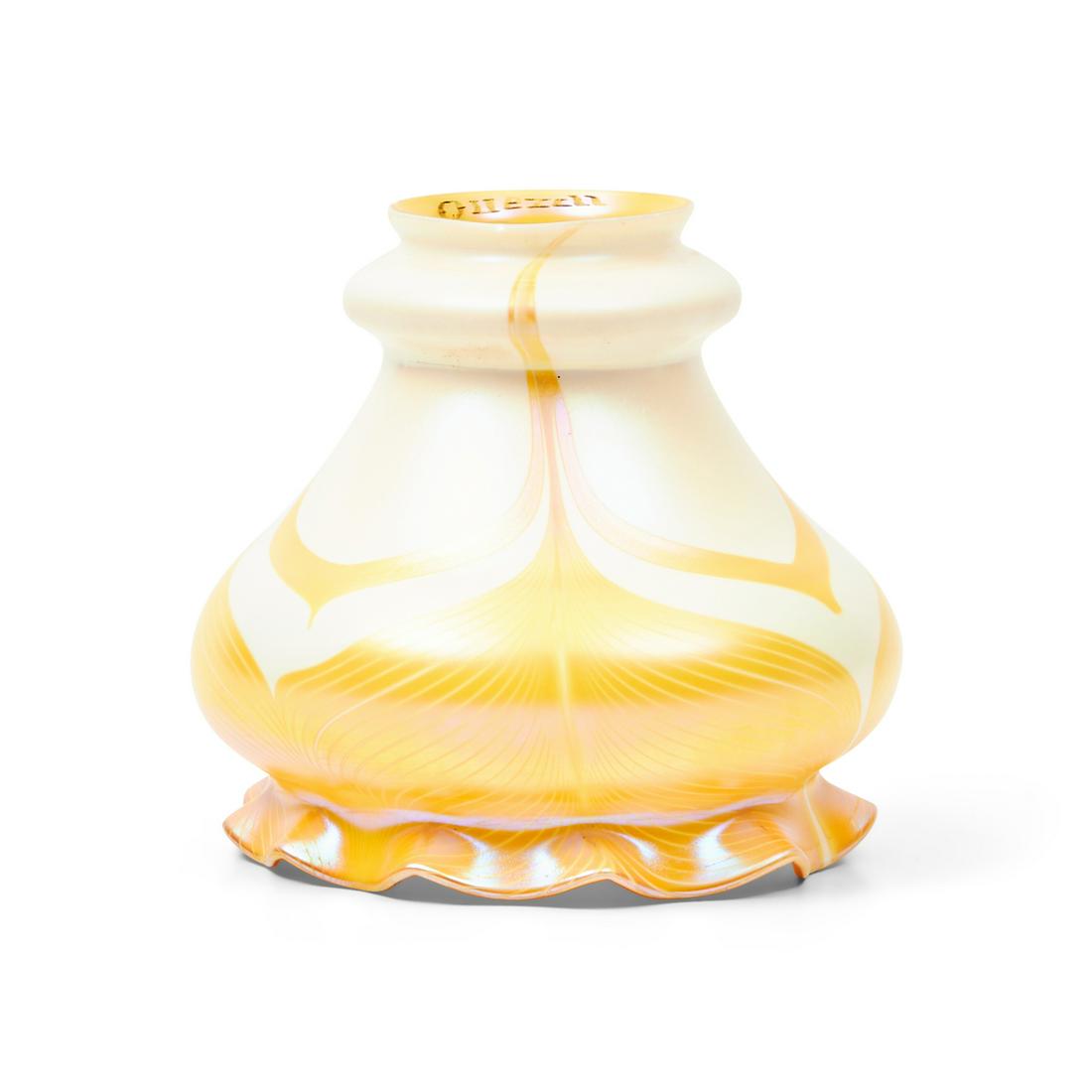 Quezal Gold Pulled-feather Glass Shade, Queens, New York, iridescent white, iridescent gold inte... (1 of 1)