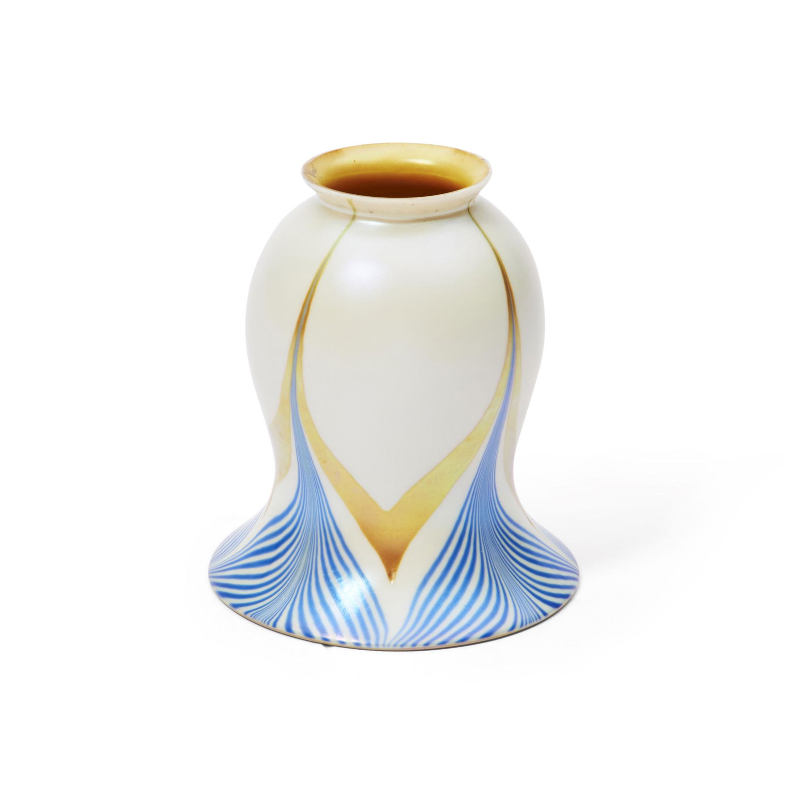 Steuben Blue Pulled-feather Glass Shade, Corning, New York, early 20th century, calcite with aur... (1 of 1)