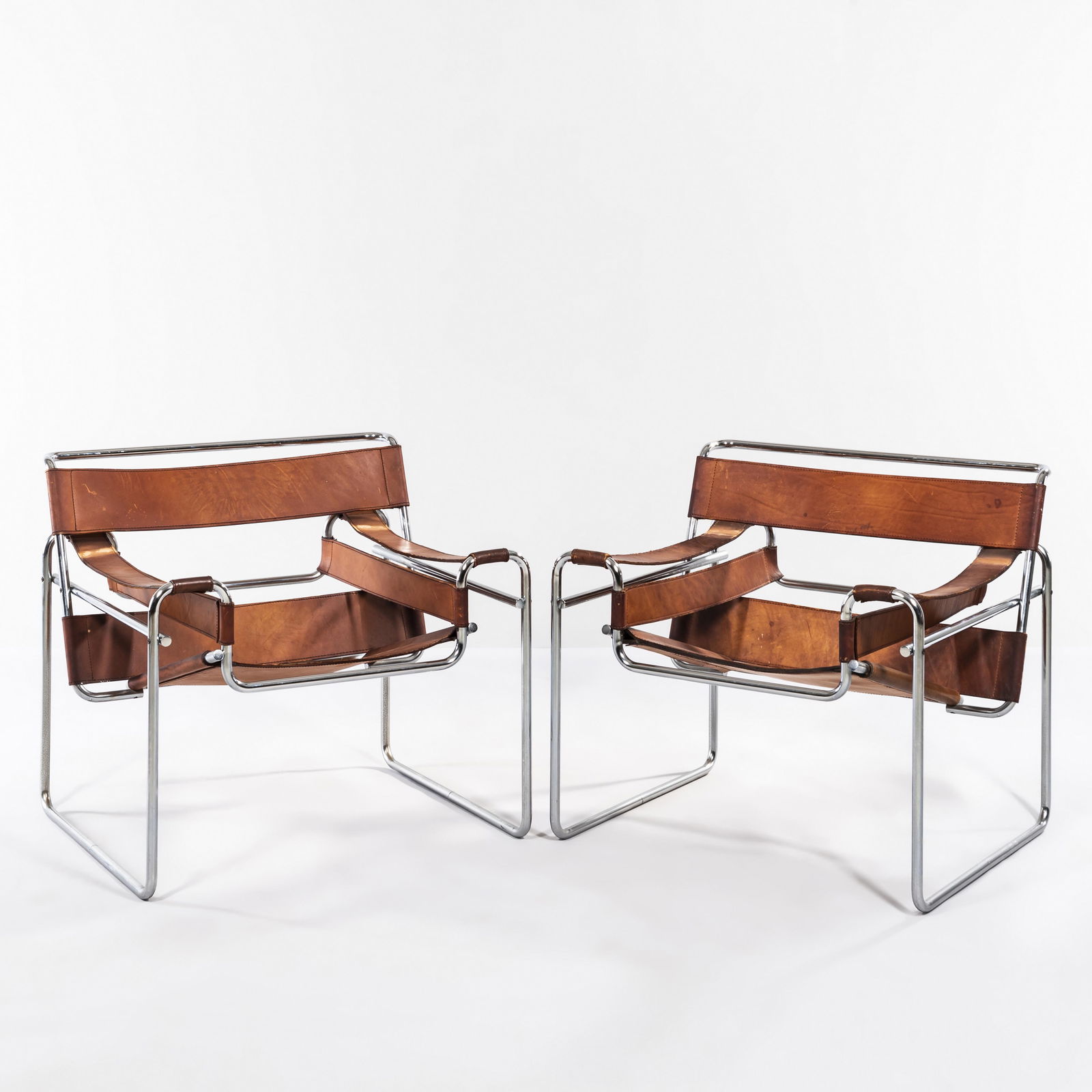 Pair of Wassily-style Lounge Chairs, leather and chromed steel, unmarked but likely Cassini, ht.... (1 of 1)