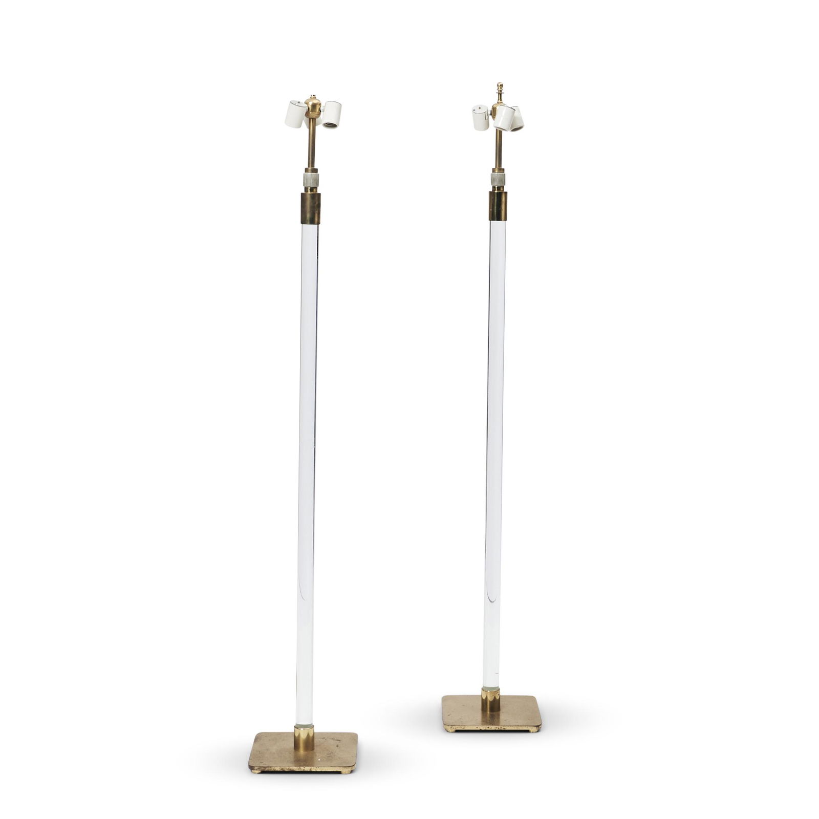 Pair of Mid-century Modern Acrylic Floor Lamps, c. 1960, acrylic rods with lacquered brass base ... (1 of 1)