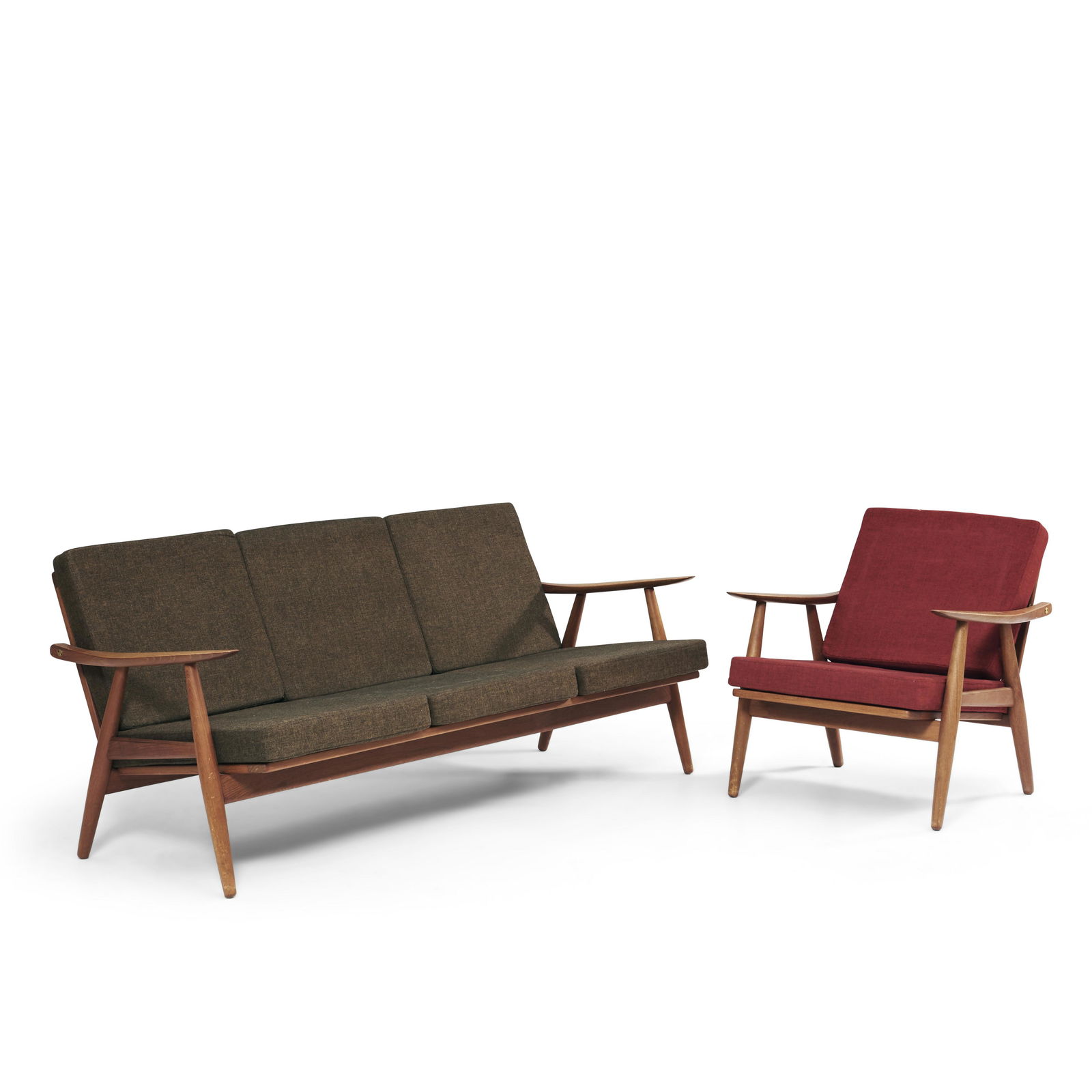 Mid-century Modern Upholstered Teak Armchair and Sofa, c. 1960, unmarked, armchair, ht. 28 in. (... (1 of 1)