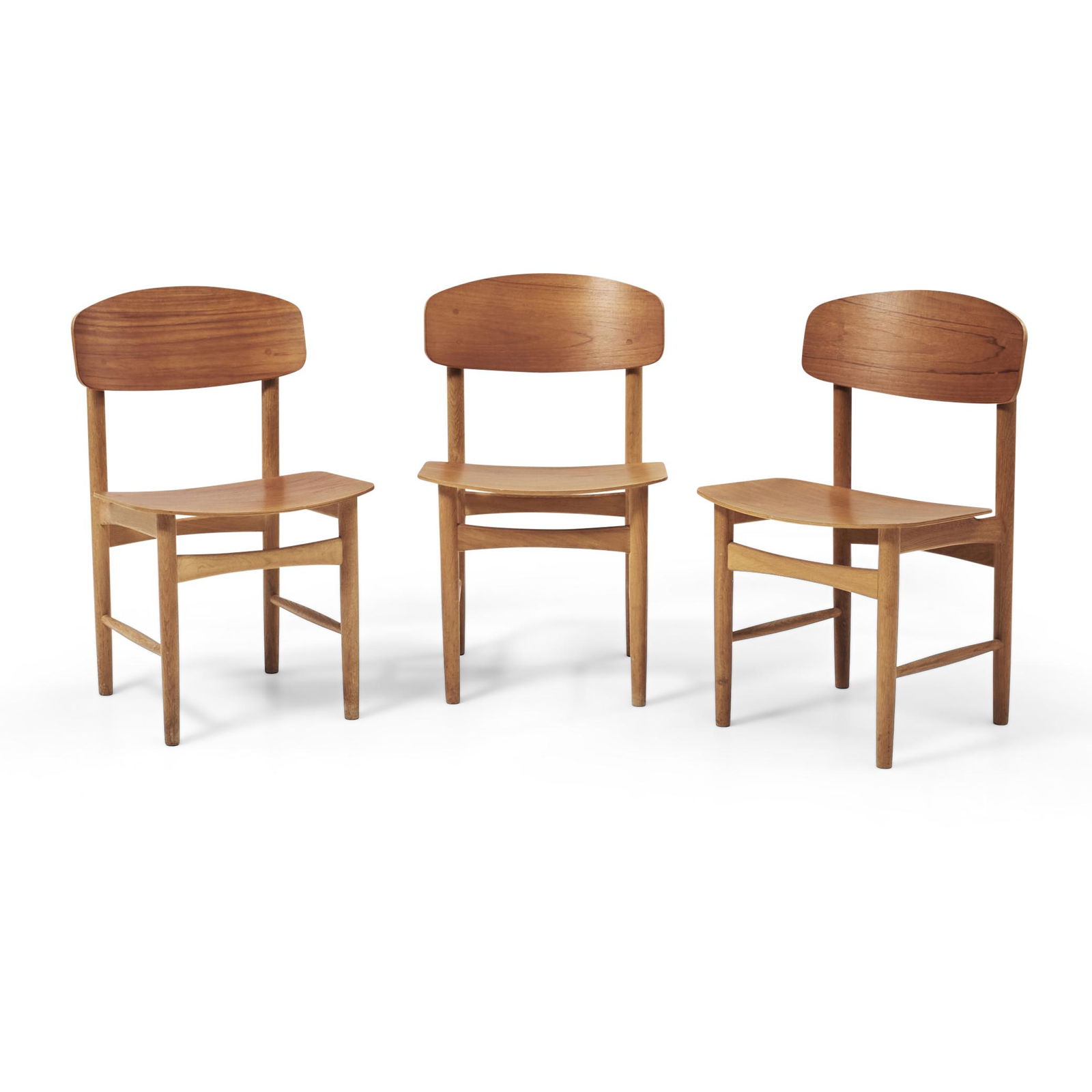 Three Børge Mogensen for Søborg Møbelfabrik Side Chairs, Denmark, c. 1950, oak an... (1 of 1)