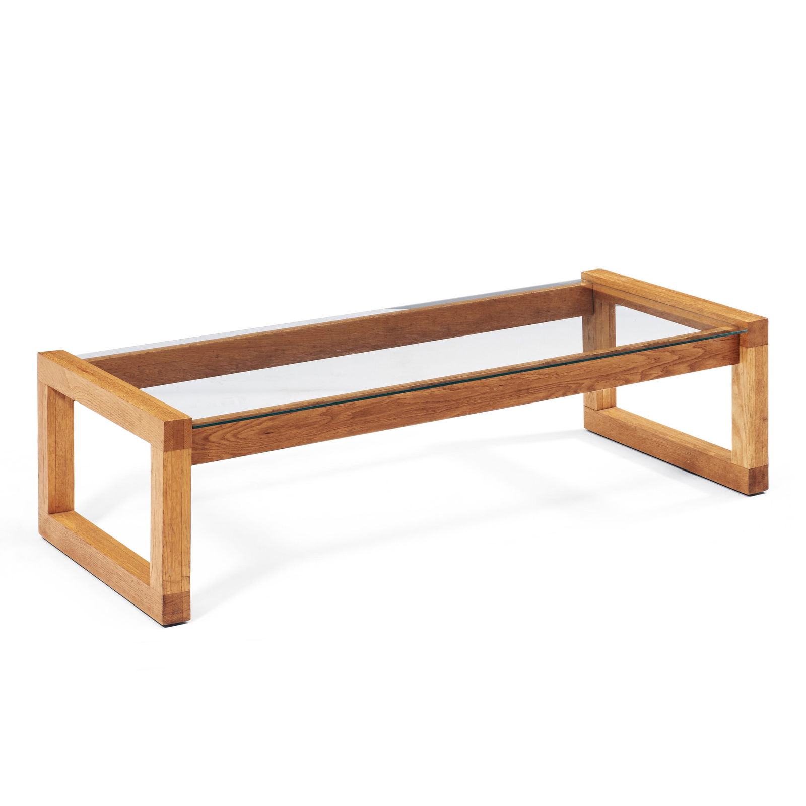 Charles Webb Oak and Glass Coffee Table, Cambridge, Massachusetts, c.1960, unmarked, ht. 16, wd.... (1 of 1)