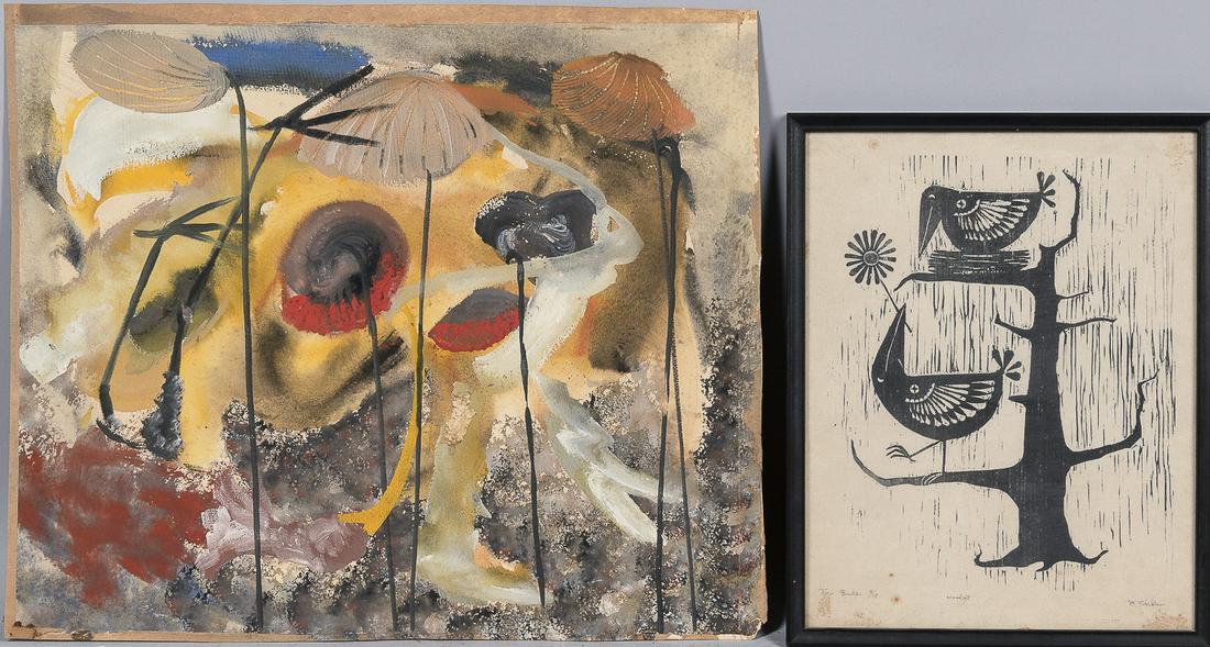 Maynard Tischler (American, b. 1932) Painting and Woodcut, Denver, Colorado, third-quarter 20th ... (1 of 2)