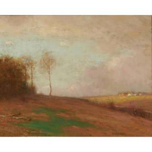 Bruce Crane (American, 1857-1937) Autumn Fields 16 x 20 in. (40.5 x 51.0 cm) framed 25 5/8 x 29 ...: Bruce Crane (American, 1857-1937)Autumn Fields signed 'BRUCE CRANE/N.A.' (lower right)oil on canvas16 x 20 in. (40.5 x 51.0 cm)framed 25 5/8 x 29 5/8 in.