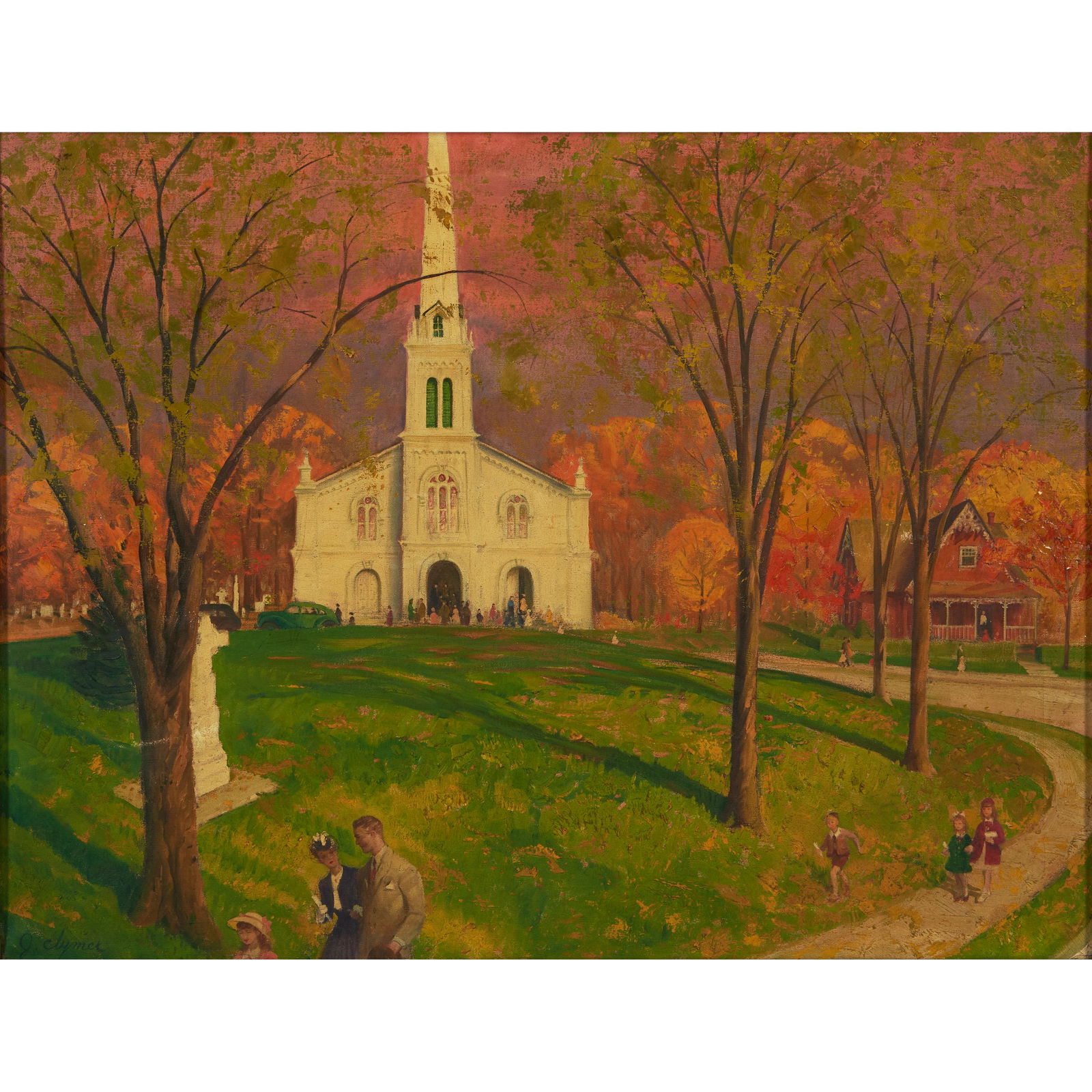 John Ford Clymer (American, 1907-1989) Home from Church on an Autumn Sunday 26 x 34 in. (66.2 x ...: John Ford Clymer (American, 1907-1989) Home from Church on an Autumn Sunday signed 'J. Clymer' (lower left) oil on canvas 26 x 34 in. (66.2 x 86.5 cm) framed 27 x 35 in. Footnotes: N.B. John Ford