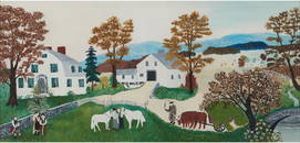 Anna Mary Robertson 'Grandma' Moses (American, 1860-1961) Farm in Autumn 13 3/8 x 27 3/16 in. (3...