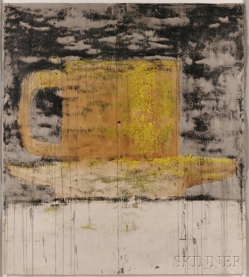 Aaron Fink (American, b. 1955) Egyptian Night (Cup) Signed and dated "Aaron F. '84" l.r. Ink over oi: Aaron Fink (American, b. 1955) Egyptian Night (Cup) Signed and dated "Aaron F. '84" l.r. Ink over oil counterproof, sheet size 50 x 44 1/2 in., framed. Condition: Tack holes to corners, not