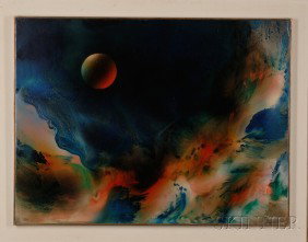 Leonardo M. Nierman (American, b. 1932) Solar Influence Signed "Nierman" l.r., titled on the reverse: Leonardo M. Nierman (American, b. 1932) Solar Influence Signed "Nierman" l.r., titled on the reverse. Oil on Masonite, 23 1/2 x 31 1/2 in., framed. Condition: Craquelure, minor surface grim