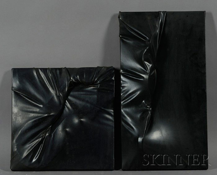 Jack Roth (American, 1927-2004) Two Wrapped Bas-Reliefs, c. 1966 One signed, dated, and inscribed "R: Jack Roth (American, 1927-2004) Two Wrapped Bas-Reliefs, c. 1966 One signed, dated, and inscribed "Roth 66 11106 N 21 TAMPA" on the reverse. Fabric-backed vinyl, wood, and metal construction, si