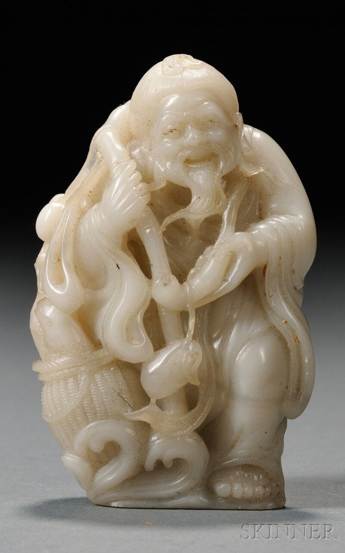 Soapstone Carving, China, standing figure of a ma: Soapstone Carving, China, standing figure of a man with a basket of fish, ht. 3 in.