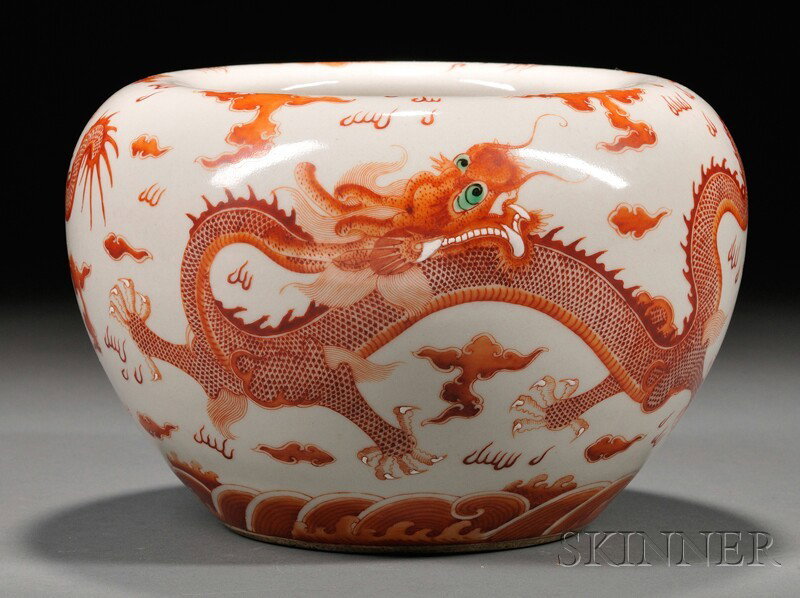 Immortal Dragon Jar, China, with scrolling dragon: Immortal Dragon Jar, China, with scrolling dragon, pearl, and clouds, Guangxu six-character mark on base, ht. 6 1/2 in.
