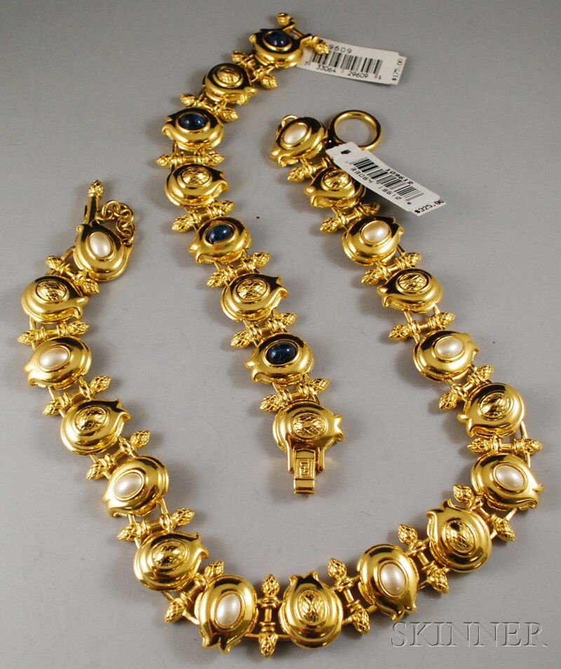 Fendi Costume Necklace and Matching Bracelet, the: Fendi Costume Necklace and Matching Bracelet, the necklace with faux pearls, the bracelet inset with glass, new with tags.