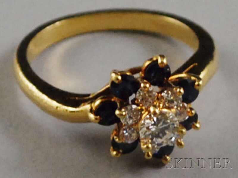 Tiffany & Co. 18kt Gold, Diamond, and Sapphire Flo: Tiffany & Co. 18kt Gold, Diamond, and Sapphire Flowerhead Cluster Ring, total 2.8 dwt, size 6 1/2.
