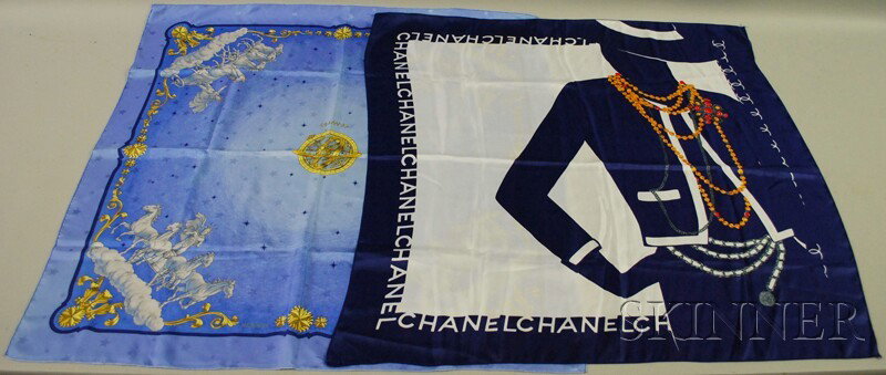 Two Herm?s and Chanel Silk Scarves, the Herm?s tit: Two Herm?s and Chanel Silk Scarves, the Herm?s titled "Cosmos."