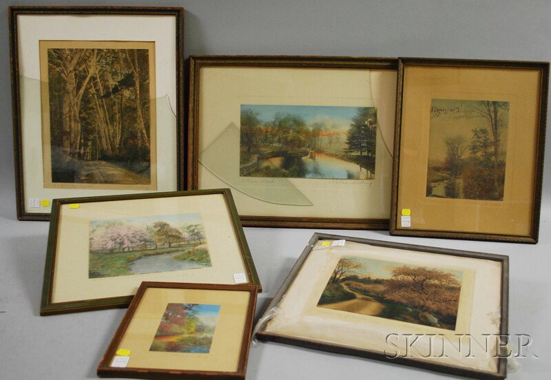 Six Framed Wallace Nutting Hand-colored Photograp: Six Framed Wallace Nutting Hand-colored Photographic Landscape Prints.