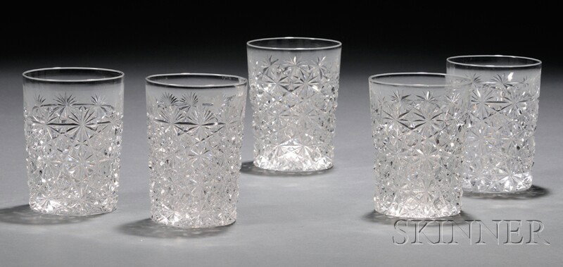 Eighteen Cut Glass Tumblers, each in the Russian p: Eighteen Cut Glass Tumblers, each in the Russian pattern, unmarked, ht. 4 in.