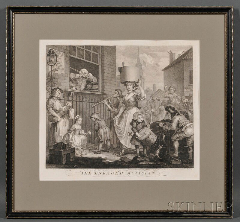 William Hogarth (British, 1697-1764) The Enraged M: William Hogarth (British, 1697-1764) The Enraged Musician Engraving, plate size 14 1/4 x 16 1/4 in., framed. Condition: Rippling, not examined out of frame.