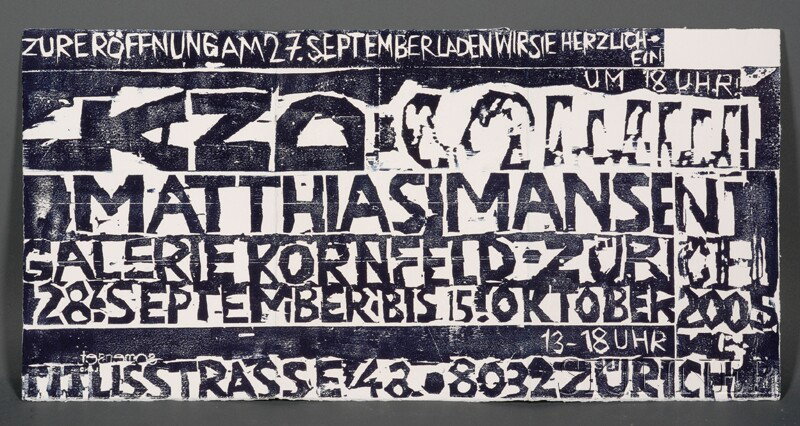 Matthias Mansen (German, b. 1958) Galerie Kornfeld: Matthias Mansen (German, b. 1958) Galerie Kornfeld Z?rich Exhibition Poster for Land û See, Holzschnitte Signed and dated "Matthias Mansen 2005" on the reverse l.r., numbered "98/100" on the r