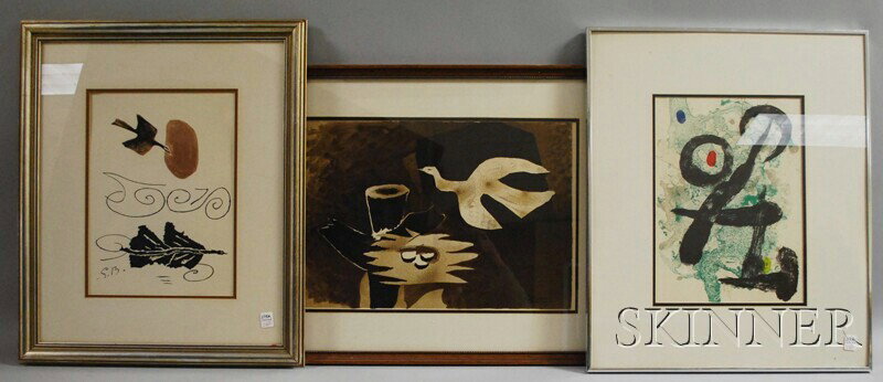 Continental School, 20th Century Lot of Three Prin: Continental School, 20th Century Lot of Three Prints: After Georges Braque (French, 1882-1963), L'oiseau et son nid (Maeght, no. 1024), color lithograph, sight size 13 1/4