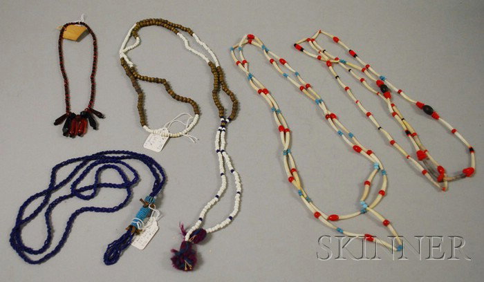 Five Native American Beaded, Quilled, and Brass Ne: Five Native American Beaded, Quilled, and Brass Necklaces.