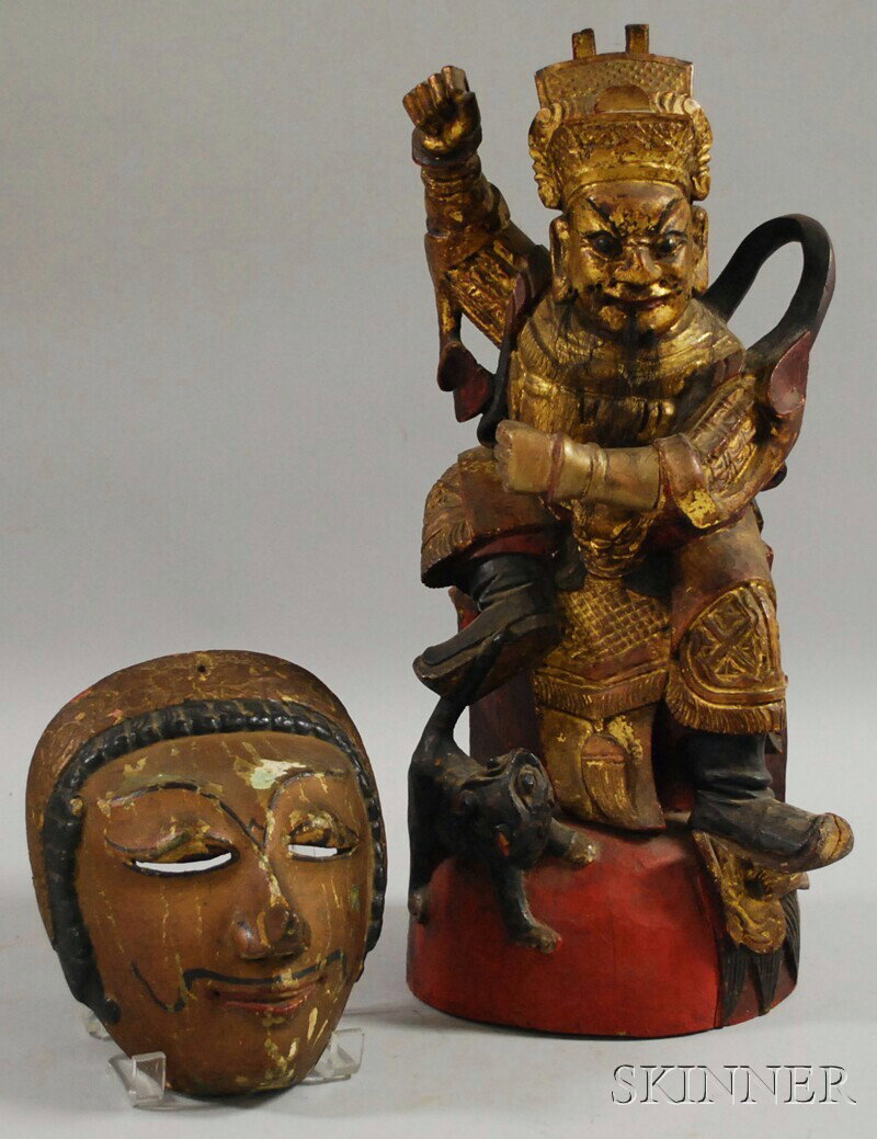 Two Ethnographic Carved Wood Items, an old Balines: Two Ethnographic Carved Wood Items, an old Balinese polychrome carved wood mask and a Chinese camphor wood carving.