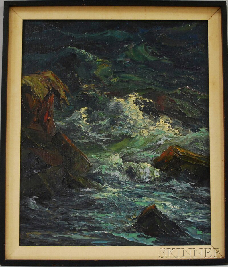 American School, 20th Century Crashing Surf. Signe: American School, 20th Century Crashing Surf. Signed and dated "H... Lowell 6..." l.l. Oil on canvas mounted to Masonite, 24 x 20 in., framed. Condition: Mild surface grime.