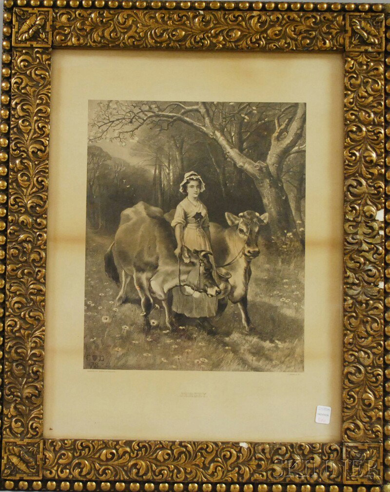Renaissance Revival Gilt-gesso Cassetta Frame, hou: Renaissance Revival Gilt-gesso Cassetta Frame, housing a photoengraving after Edwin Douglass, rabbet size 25 1/4 x 19, overall size 35 x 21 x 1 1/4 in. Condition: Minor losses to gesso.