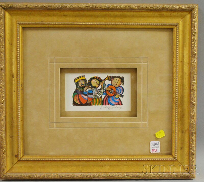Graciela Rodo Boulanger Lithograph Three Musician: Graciela Rodo Boulanger Lithograph Three Musicians, signed in pencil l.r., under a mat in a giltwood frame, sight size 3 1/2 x 5 3/4 in.