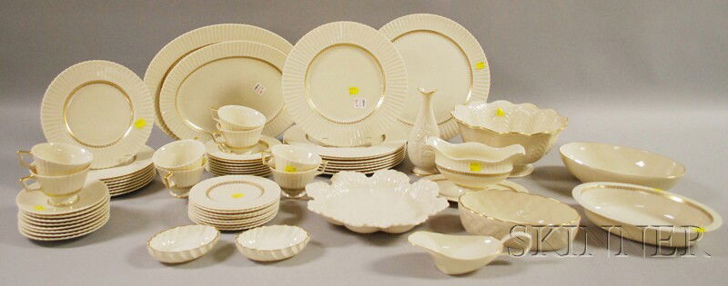 Lenox China "Cretan" Pattern Service for Eight wit: Lenox China "Cretan" Pattern Service for Eight with Serving Dishes, including eight each: dinner plates, luncheon plates, sauce bowls, dessert plates, teacups, and saucers; also three platters, footed