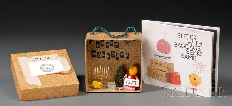 Sloane Tanen (American, b. 1970) Happy Holidays I: Sloane Tanen (American, b. 1970) Happy Holidays Identified on a label affixed to the lid. Mixed media diorama, 6 1/4 x 6 1/2 in., in a woven box. Condition: Good. N.B. A copy of th