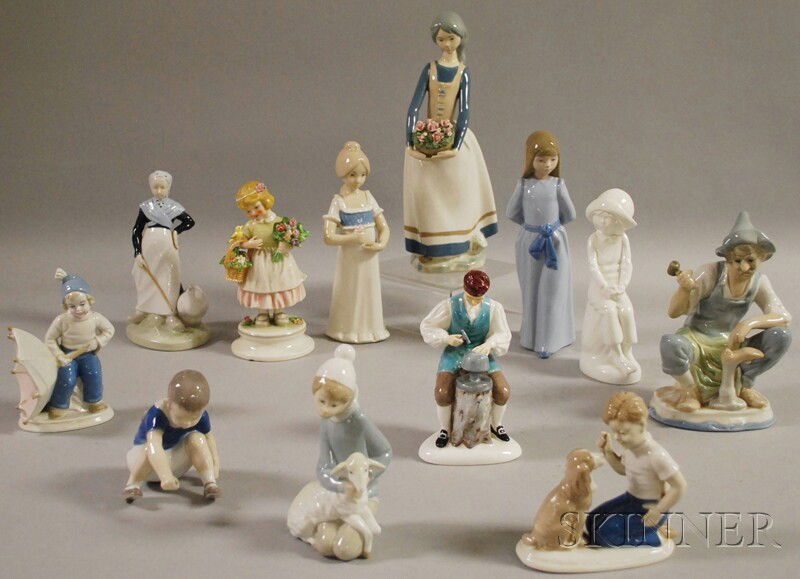 Twelve Assorted Collectible Ceramic Figures, incl: Twelve Assorted Collectible Ceramic Figures, including Goebel, Royal Doulton, Spode, and Lladro.
