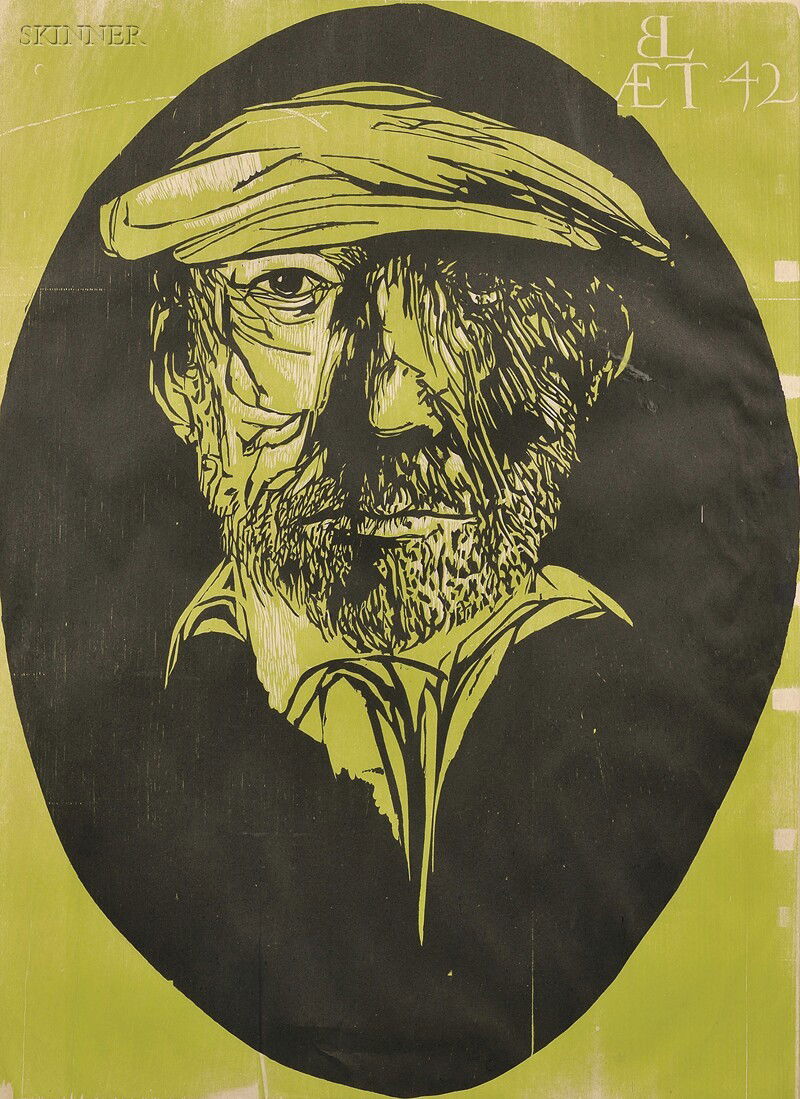 Leonard Baskin (American, 1922-2000) Leonard Baskin: Leonard Baskin (American, 1922-2000) Leonard Baskin Aet 42, 1962, edition of 100 (Fern & O'Sullivan, 420). Signed "Baskin" in pencil l.r., numbered "80/100" in pencil l.l., identified on a label from