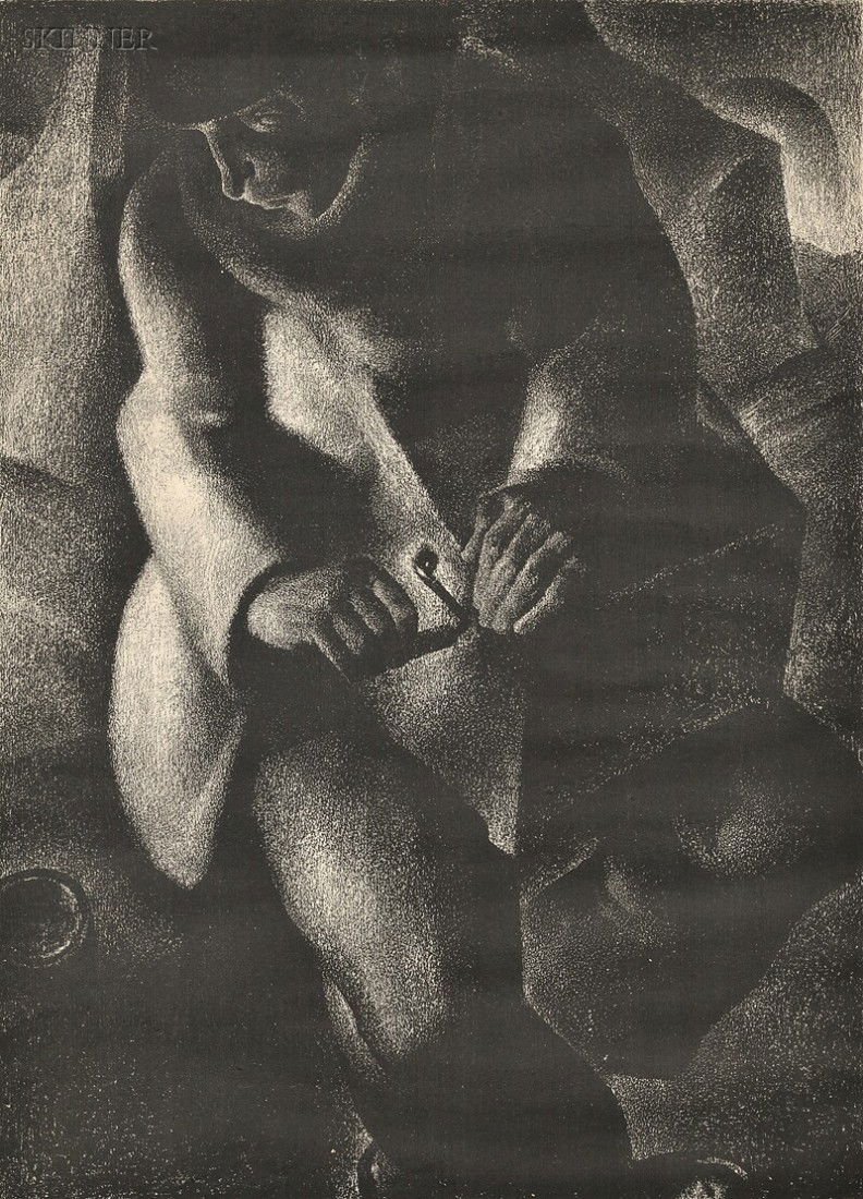 Antoine (Anto) Carte (Belgian, 1886-1954) Organ Gri: Antoine (Anto) Carte (Belgian, 1886-1954) Organ Grinder. Signed "Anto. Carte" in pencil l.r. Lithograph on laid paper with partial watermark, image size 17 x 12 1/4 in. (43.0 x 31.0 cm), framed. Condi